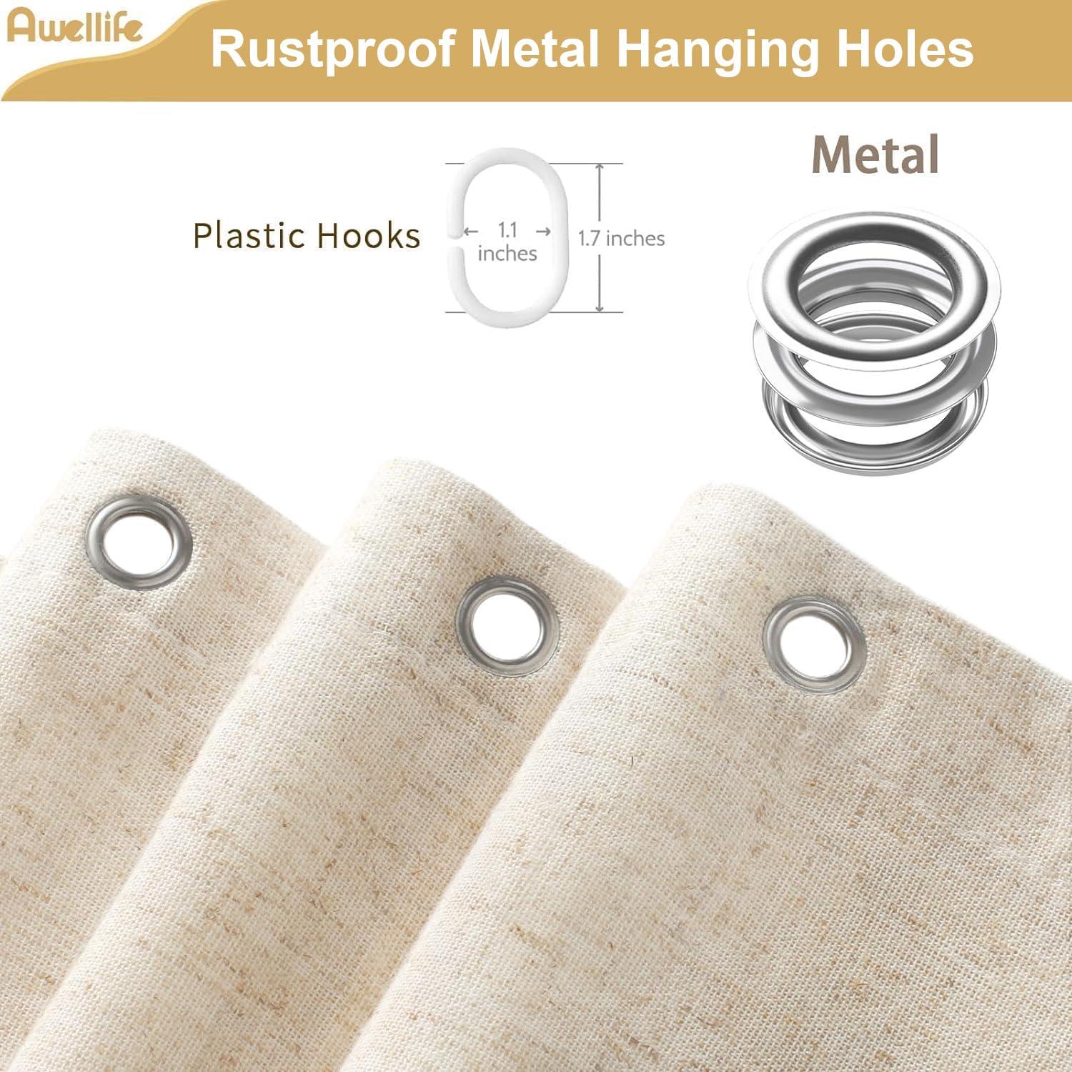 Awellife Extra Long Shower Curtain 96 Inch Length Linen Shower Curtain for Bathroom Natural Cloth Cotton Fabric Liner Cream Ivory