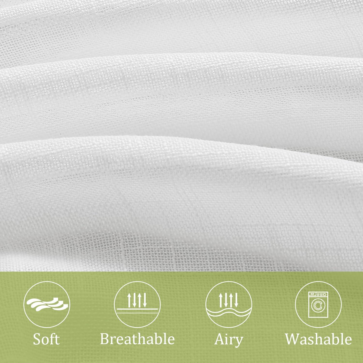 Treatmentex Treatmentex White Sheer Curtains for Bedroom Living Room Not See Through Privacy Linen Textured Window Curtain Set 84-inch Long 54w 2 Panels Rod Pocket