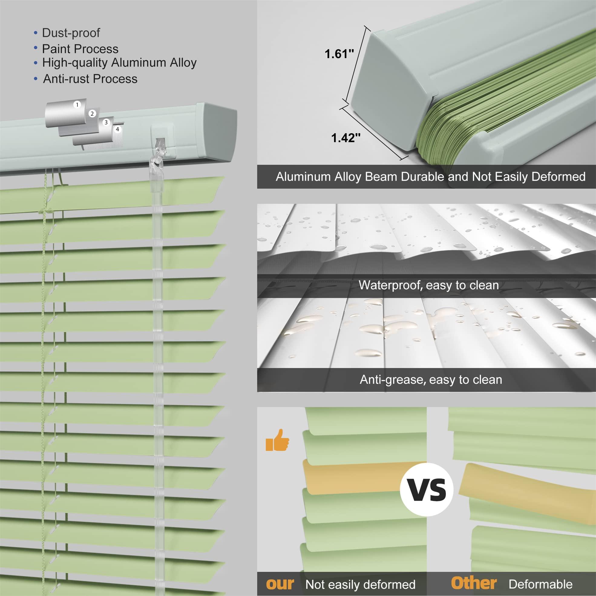 Sulugood Sulugood Aluminum 1" Cordless Horizontal Mini Blinds Window Shades Custom Room Darkening Blinds & Shades for Home Office Bathroom Living Room Fruit Green,44" W x 39" H
