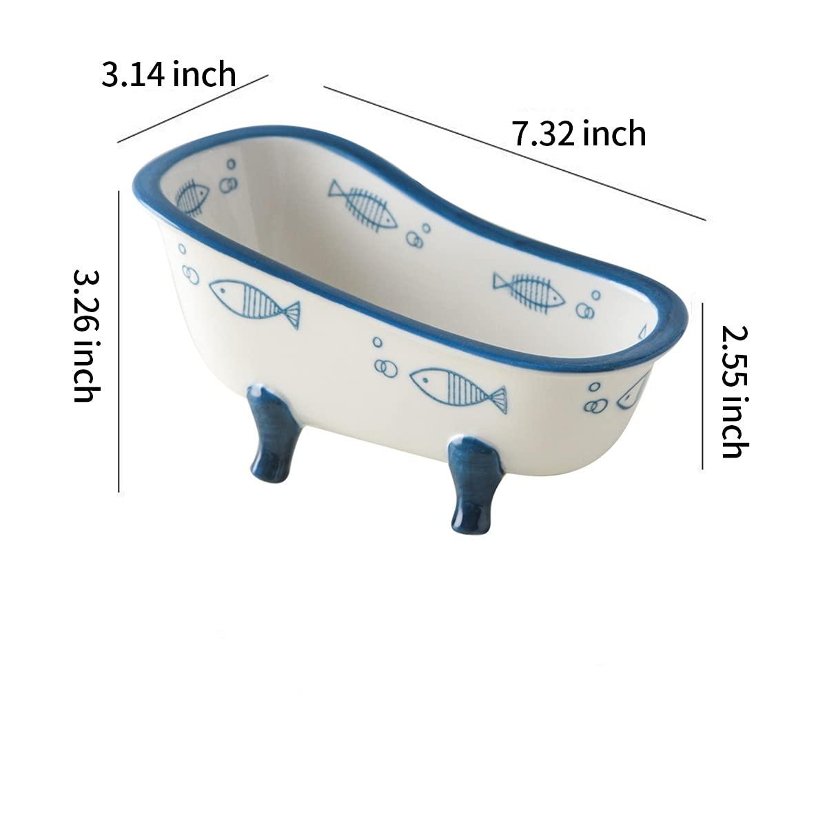 BAYAJIAZ Creative ceramic cute bathtub bowlGeBAYAJIAZit10.8 ounces, suitable for ice cream, desserts, salads, fruit, pudding, Small fish patterns