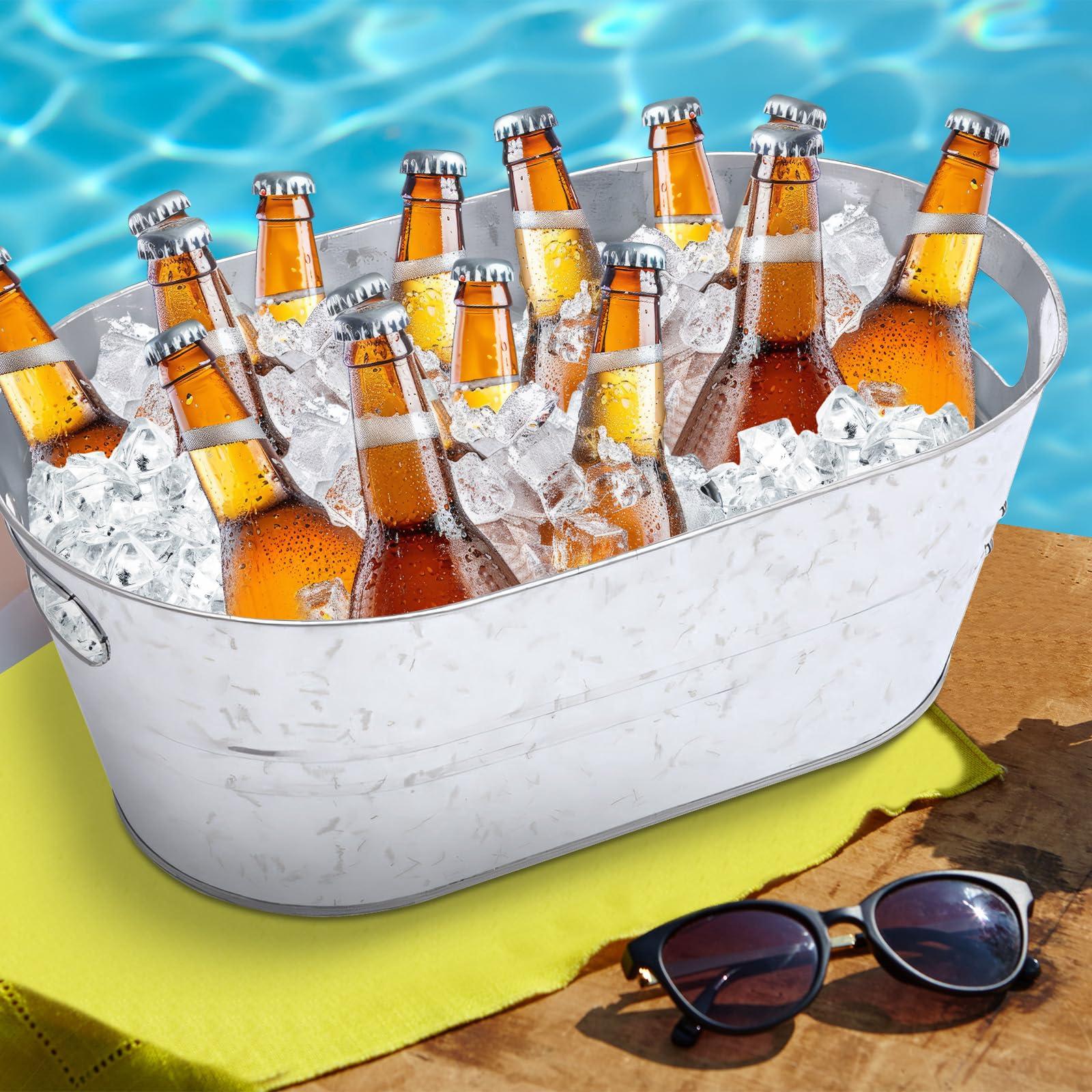 Generic Galvanized Beverage Tub,Galvanized Bucket Beer Champagne Cocktail Cooling,Galvanized Steel Metal Oval Tub for Chilling Beer