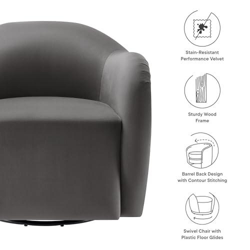 Modway Modway Compose Performance Velvet Swivel Armchair in Storm Gray - Barrel Accent Chair - Comfy Round Single Sofa Chair with 360 Rotation - Modern Upholstered Club Chair for Living Room, Bedroom