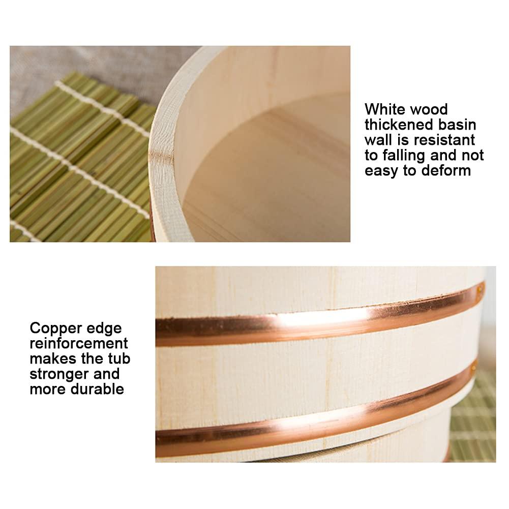 WSHA Wooden Sushi Rice Bowl Hangiri Sushi Oke Rice Mixing Tub 10.6-28.3inch Round Rice Mixing Barrel Container, for Bibimbap Sushi Home Restaurant,42x10cm