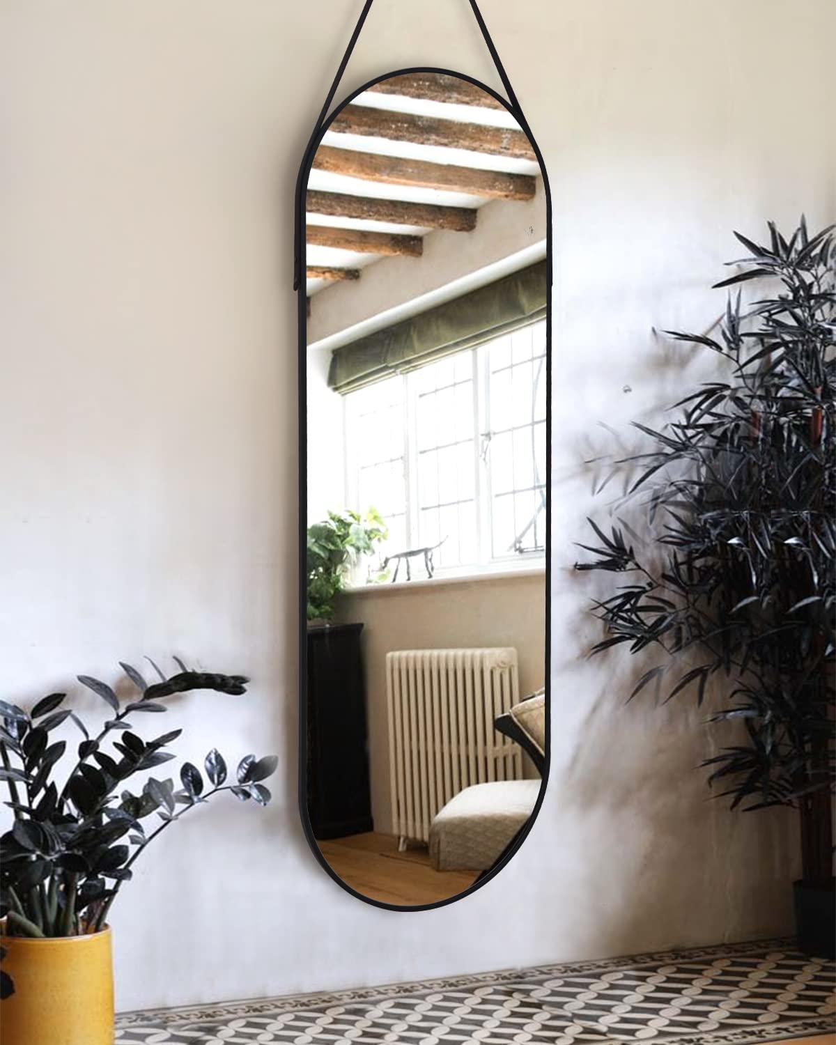 OGCAU OGCAU Full Length Mirror, Wall Mirror Full Length, Wall-Mounted Mirror, Body Mirror for Wall in Bedroom, Arched-Top Mirror, Hanging Mirror with Aluminum Alloy Frame (Oval Black)