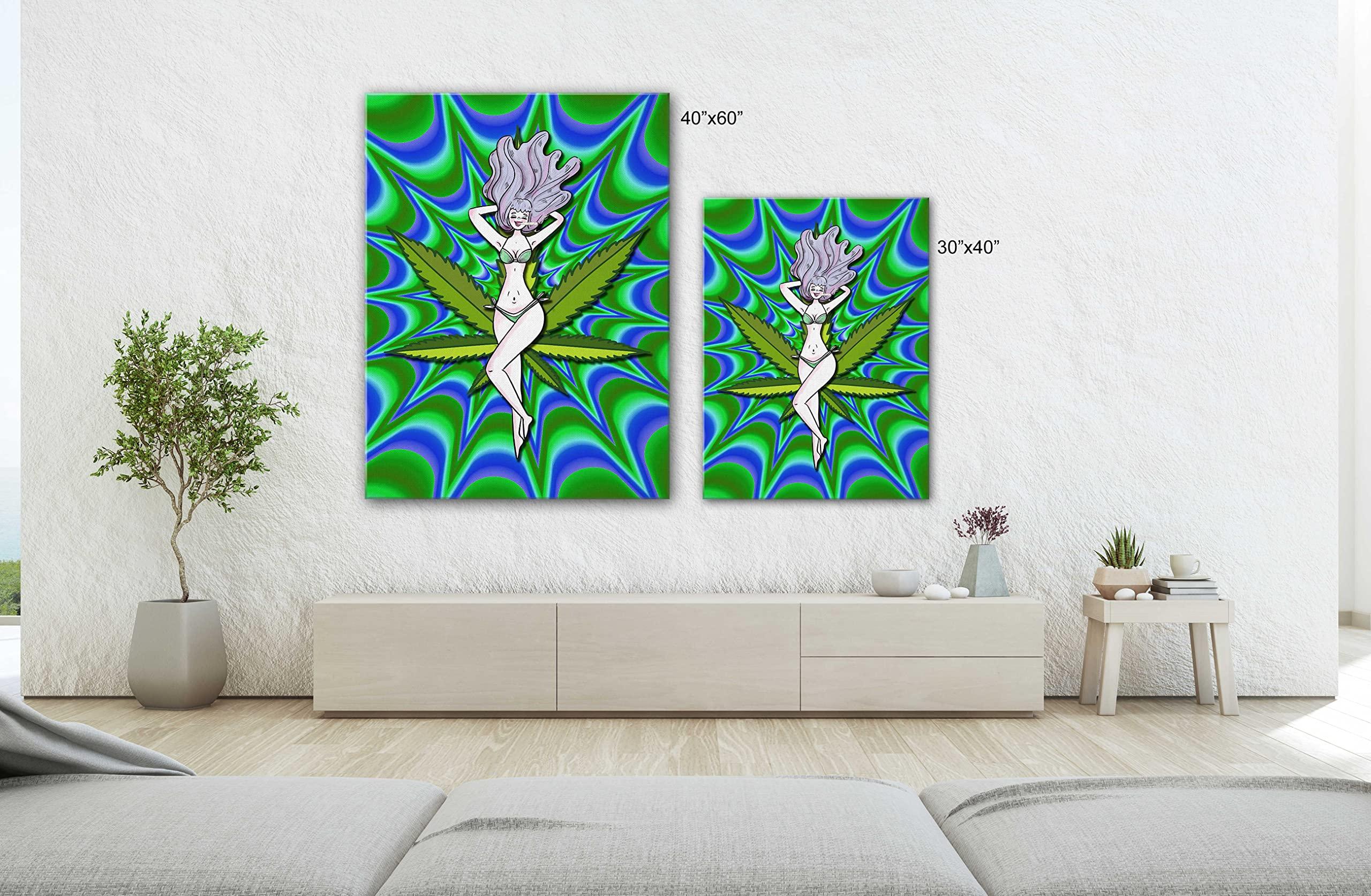 SpiritualHands SpiritualHands Trippy Room Decor, Stoner Room Decor, Hippie Art, Stoner Pothead Poster Framed Canvas (Stoned in Bikini, 40\" x 60\" - Ready to Hang)