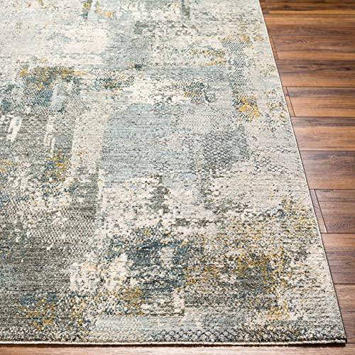 Hauteloom Hauteloom Elina Living Room, Bedroom Area Rug - Modern Abstract Boho Farmhouse - Contemporary Faded Distressed Carpet - Green, Gray, Brown - 5'3"-Round