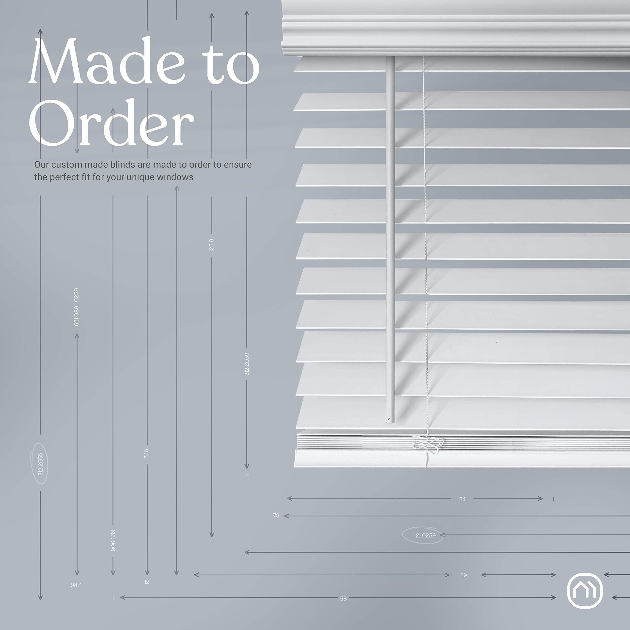 Mood MOOD Luxe Faux Wood Blinds | 46 inch Blinds for Windows | 2" Cordless Blackout Window Treatment | Luxe White | 46 Wide x 64 Tall