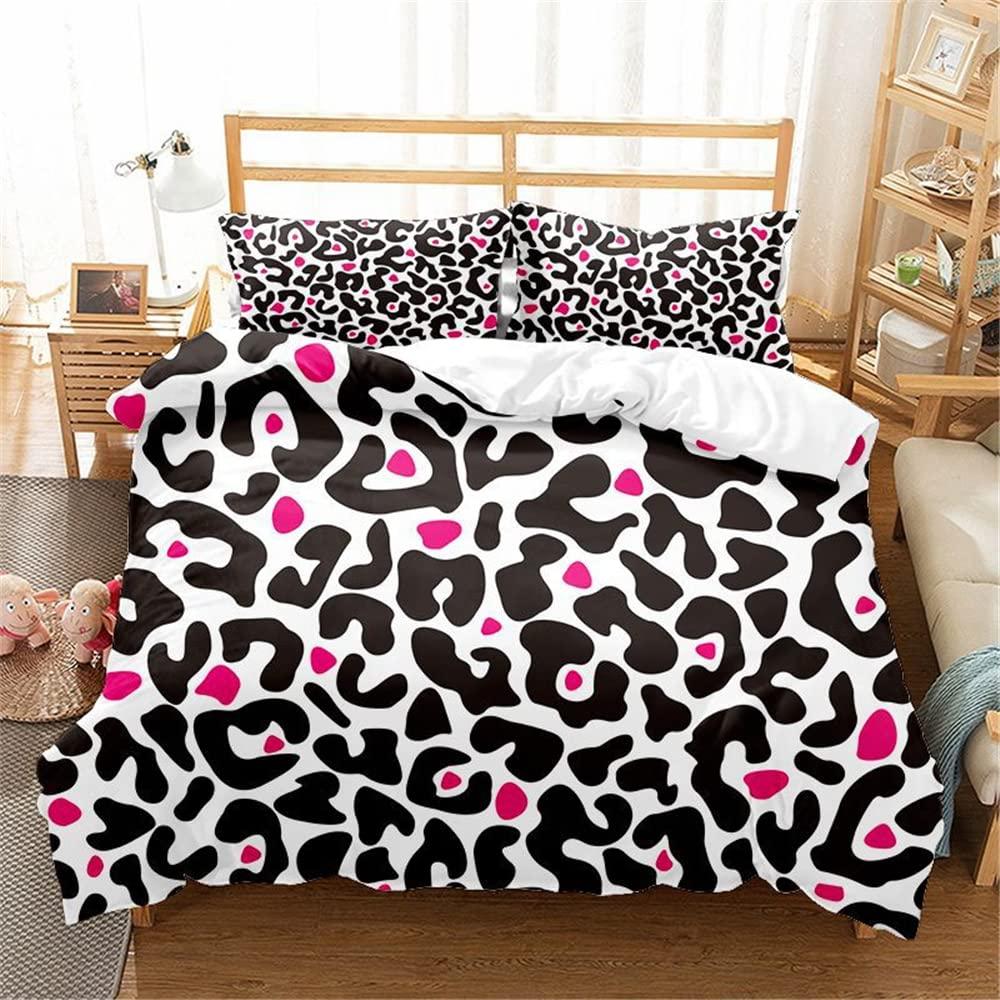 BYMOS Animal Leopard Duvet Cover Cheetah Print Bedding Set Soft Quilt Cover White and Black Twin Comforter Cover with 1 Pillowcase (no Comforter)