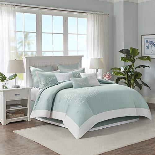 Harbor House Harbor House Cotton Comforter Set - Coastal Oceanic Sealife Design, All Season Down Alternative Bedding with Matching Shams, Bedskirt, Twin(72"x90"), Coastline, Coral Aqua, 3 Piece