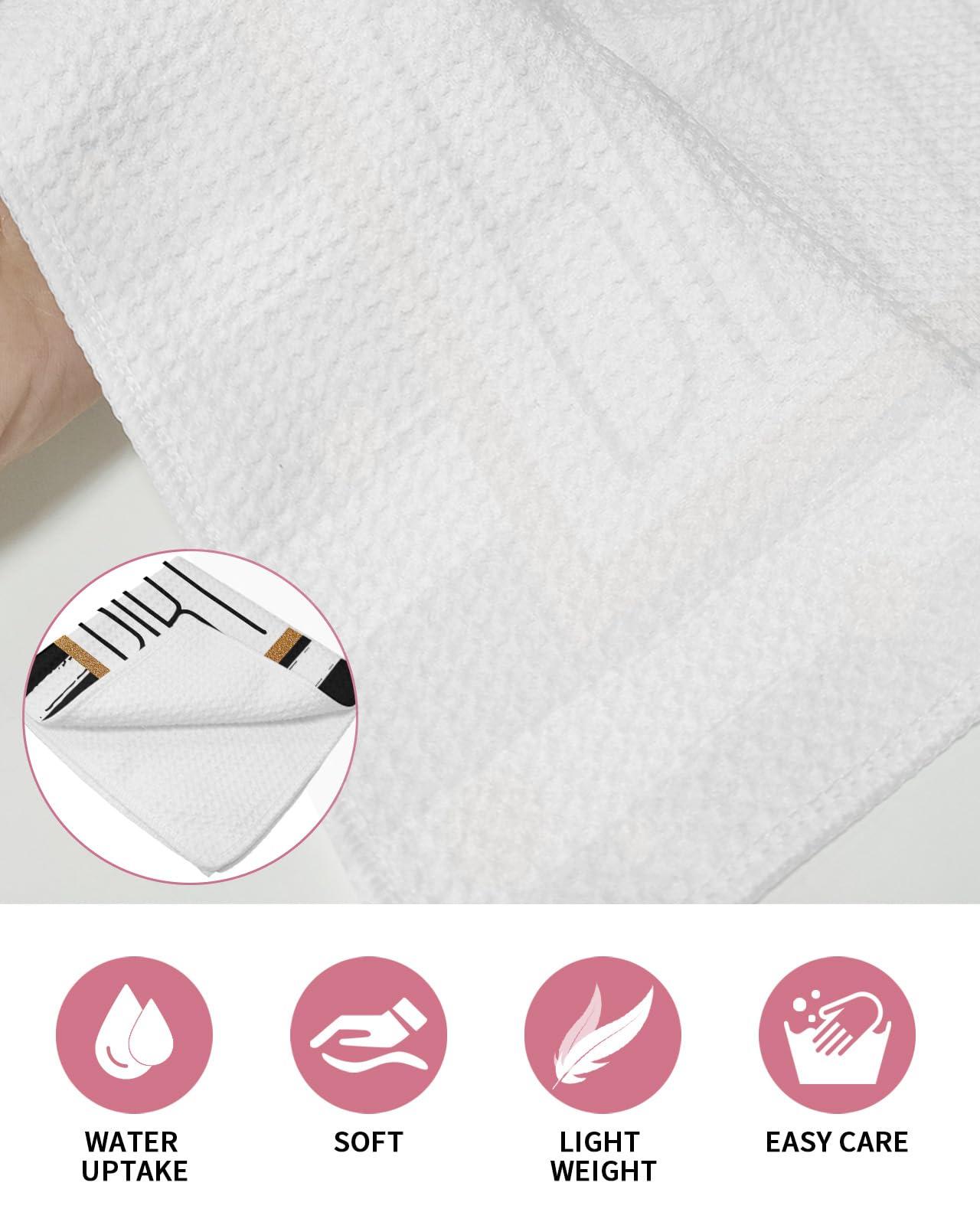 Kontanderi Happy Birthday Dish Towels Waffle Kitchen Towels Set, Absorbent Quick Drying Towel Cleaning Cake Black and White Striped Dots Hand Towels for Bathroom 4 Pack Dish Cloths 15.7\"x23.6\"