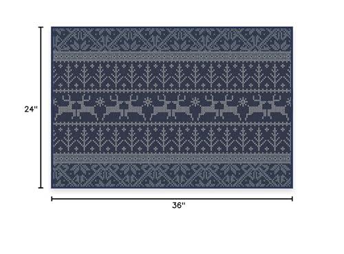 RUGGABLE Ruggable Washable 2x3 Area Rug, Fair Isle Blue, Premium Winter Rugs for Living Room, Bedroom, Kitchen, Office, Classroom with Gripper Non Slip Pad, Fair Isle Blue