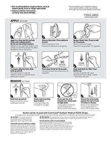 Command Command Outdoor Terrace Hooks, 2 Hooks and 4 Command Strips, Damage Free Hanging Wall Hooks for Hanging Christmas Decorations with Weather Resistant Strips, Holds up to 3 lb