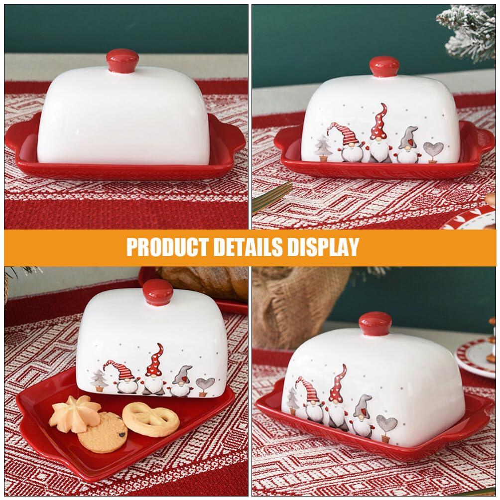 HOLIDYOYO HOLIDYOYO Ceramic Butter Dish with Lid Christmas Butter Holder Butter Keeper Butter Serving Tray with Cover Butter Crock for Countertop Kitchen Refrigerator