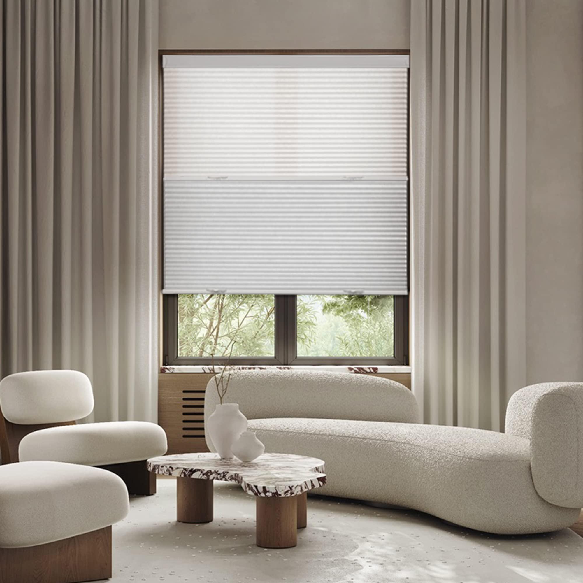 HOTSOON Day Night Cellular Shades Blackout Light Filtering Cellular Blinds Cordless 2 Shades in 1 Honeycomb Blinds for Windows, White, 23" W x 40" H