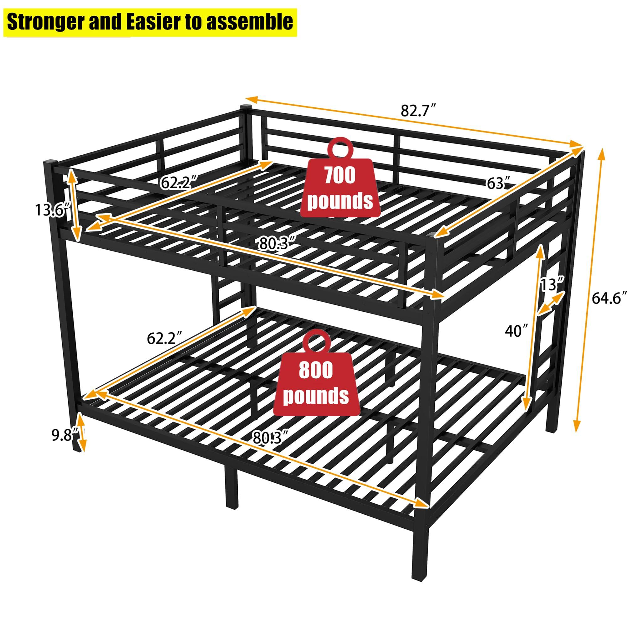 TSAMPA TSAMPA Latest Upgraded & Stronger Metal Queen Over Queen Bunk Bed, Heavy Duty Thickened More Stable Bunkbed Bunk Queen Bed with Reinforced Slats & Ladders (Easier to Assemble) (Queen Over Queen)