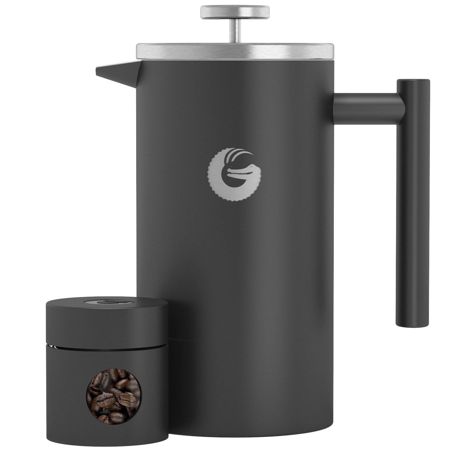 Coffee Gator Coffee Gator French Press Coffee Maker - 34ozThermal Insulated Brewer Plus Travel Jar - Large Capacity, Double Wall Stainless Steel - Gray