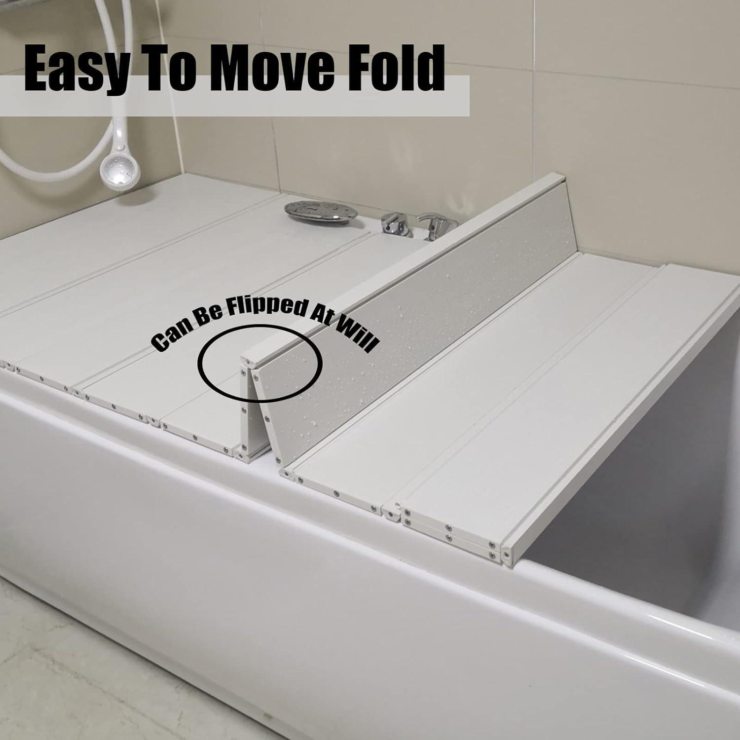 DAZULI Folding Bathtub Cover PVC Bathtub Tray Shutter Bath Lid 0.6cm Thickness Bathtub Dust Board Insulation Cover for Bathing Reading Relaxing Soaking Bracket(Size:70x160x0.6cm,Color:White)