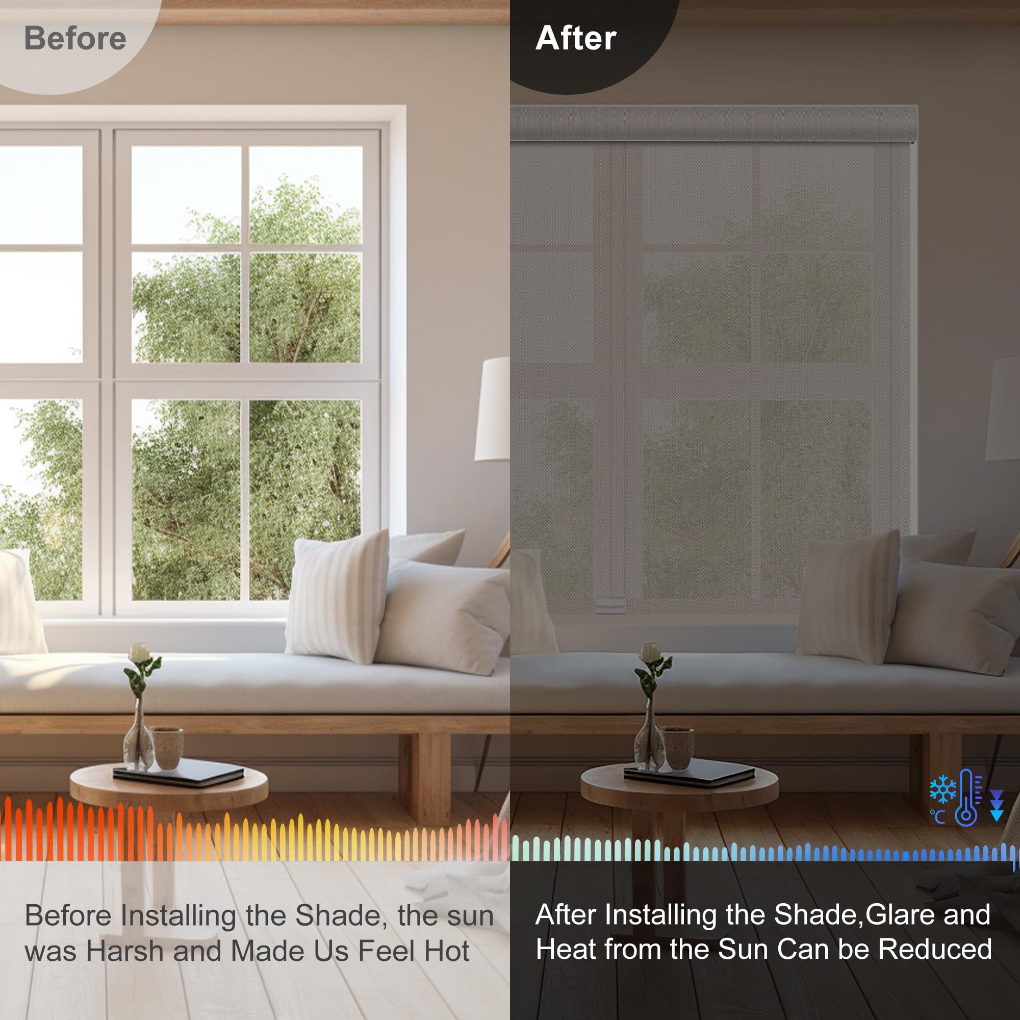 HOTSOON HOTSOON Light Filtering Roller Shades for Windows Cordless Solar Roller Blinds 5% Openness with Cassette Valance Sheer and Glare Reduce Window Shades for Home Office Living Room Beige,30" W x 72" H