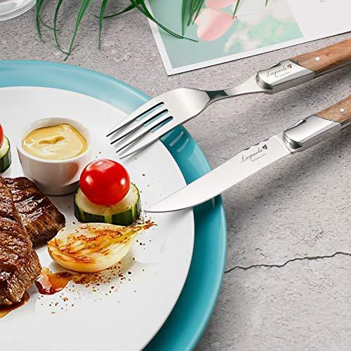 FLYINGCOLORS Laguiole by FlyingColors Dinner Forks Set Stainless Steel, Olive Wood Handle, Gift Box, 6 Pieces