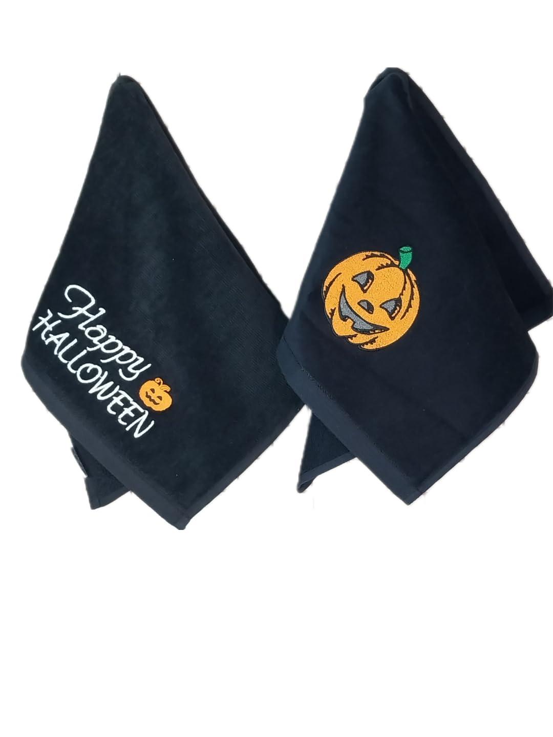 Towland Ticaret 2 Pack Happy Halloween Hand Towels, 100% Soft Cotton, Basket Stuffers, (12X20 Inches) Decor Hand Towels Gift Packed, Decorative Hand Towels, Ideal for Kitchen and Bathroom Use (Orange, 2)