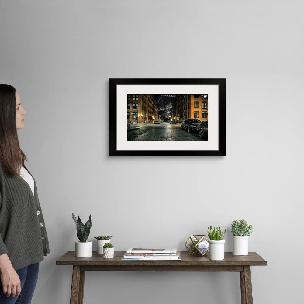 GREATBIGCANVAS GREATBIGCANVAS Manhatten Bridge and Streets from Black Framed Wall Art Print, New York City Artwork