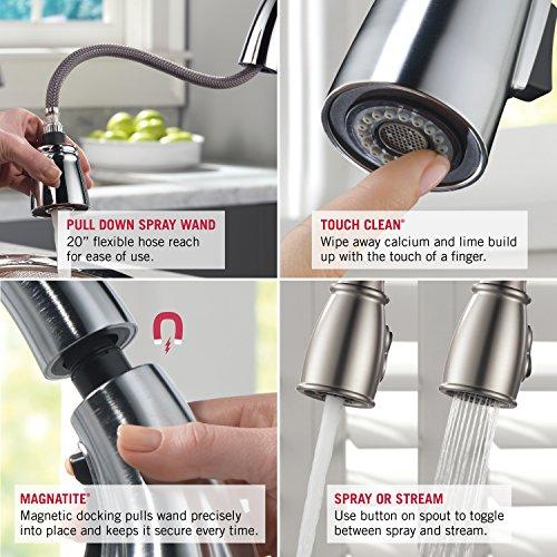 DELTA FAUCET Delta Faucet Talbott Pull Down Kitchen Faucet Chrome, Chrome Kitchen Faucets with Pull Down Sprayer, Kitchen Sink Faucet, Faucet for Kitchen Sink, Soap Dispenser, Chrome 16968-SD-DST