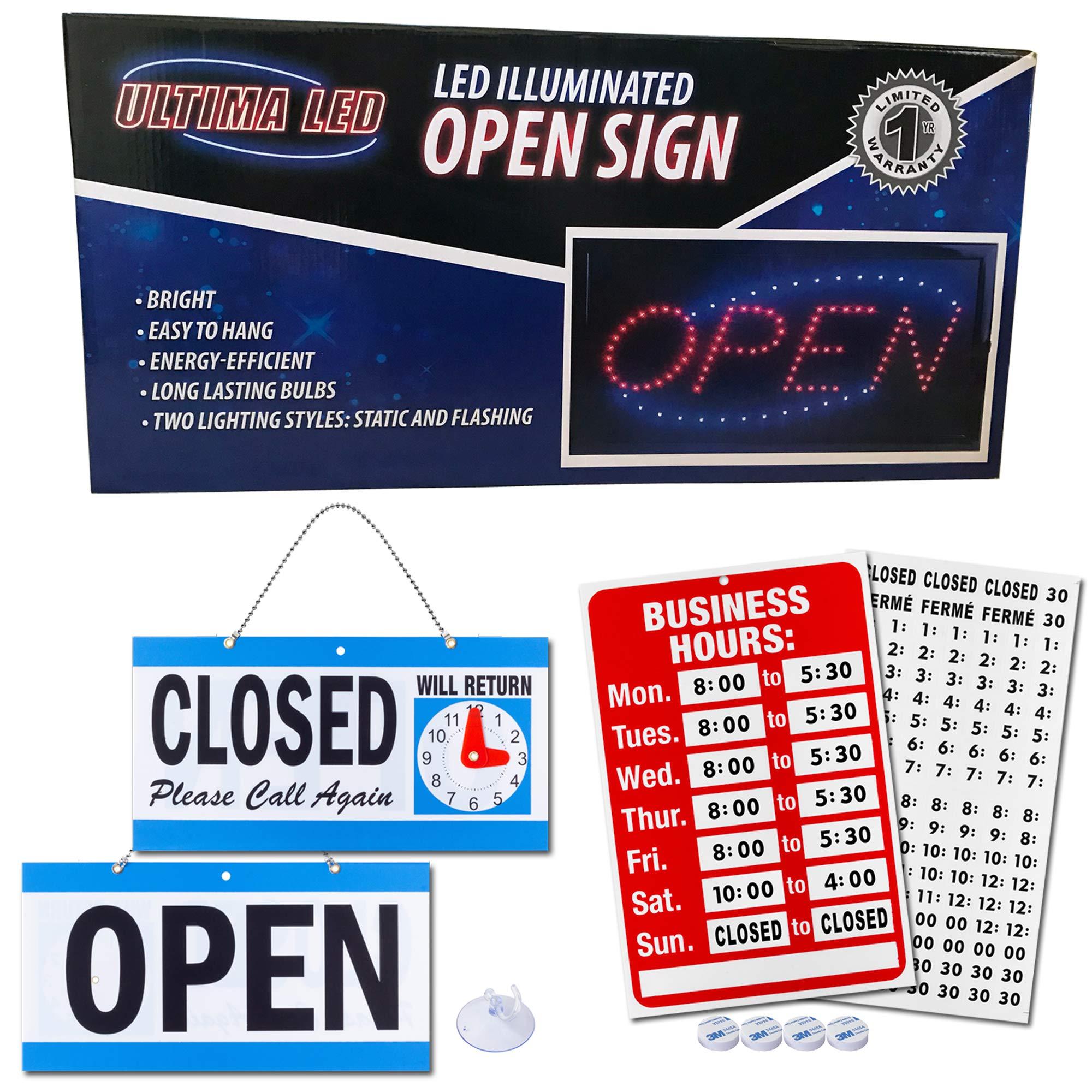 Ultima LED Ultima LED Neon Open Sign for Business: Lighted Sign Open with Flashing Mode Indoor Electric Light up Sign for Stores (Model 2) Includes Business Hours and Open & Closed Signs