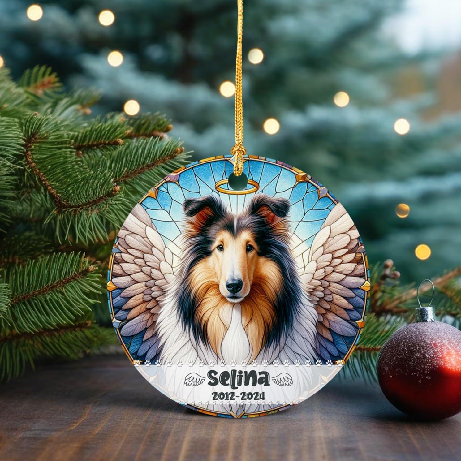 BixDori Rough Collie Memorial Ornament, Customized Rough Collie Sympathy Ornament with Name and Year, Personalized Dog Memorial Christmas Ornament 2024, Pet Loss Gifts, Rough Collie Remembrance Ornament Xmas