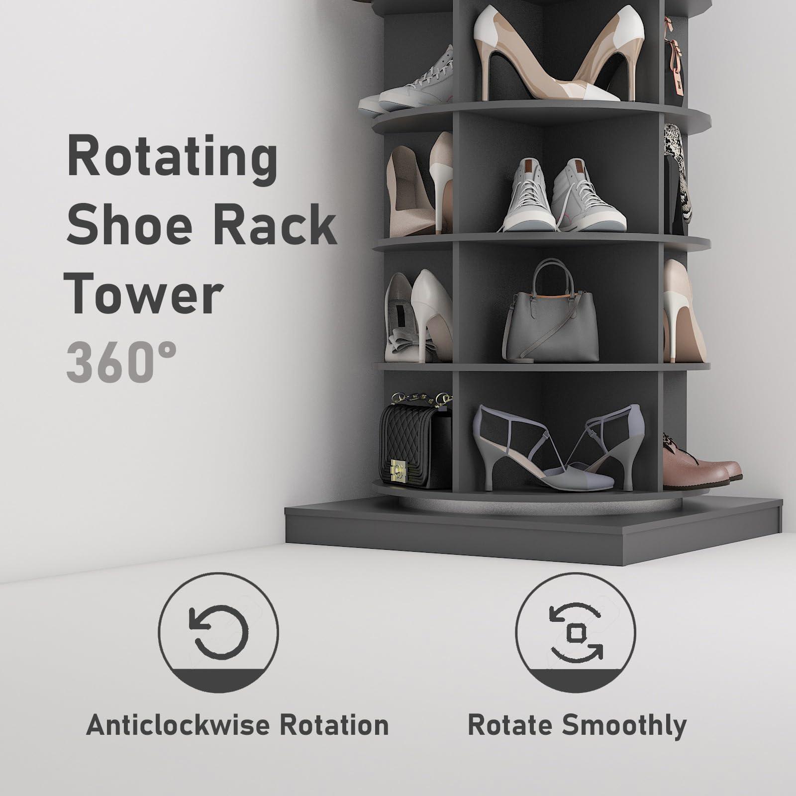 Rpuzonier Rotating Shoe Rack Tower, 7-Tier Spinning Shoe Rack, Free Standing 360 Revolving Shoe Organizer Rotating Vertical Shoe Rack Can Hold 28 Pairs of Shoes for Entryway Living Room Hallway