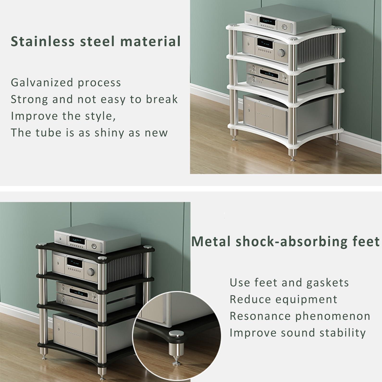 POWRZZZY Audio Rack Av Tower Media Stand Movable 3-Tier Home Stereo Display Record Player Stereo Receiver Tall Heavy Duty Audio-Video Media Stand with Adjustable Shelf for Theater Sound Studio(Light white,60x4