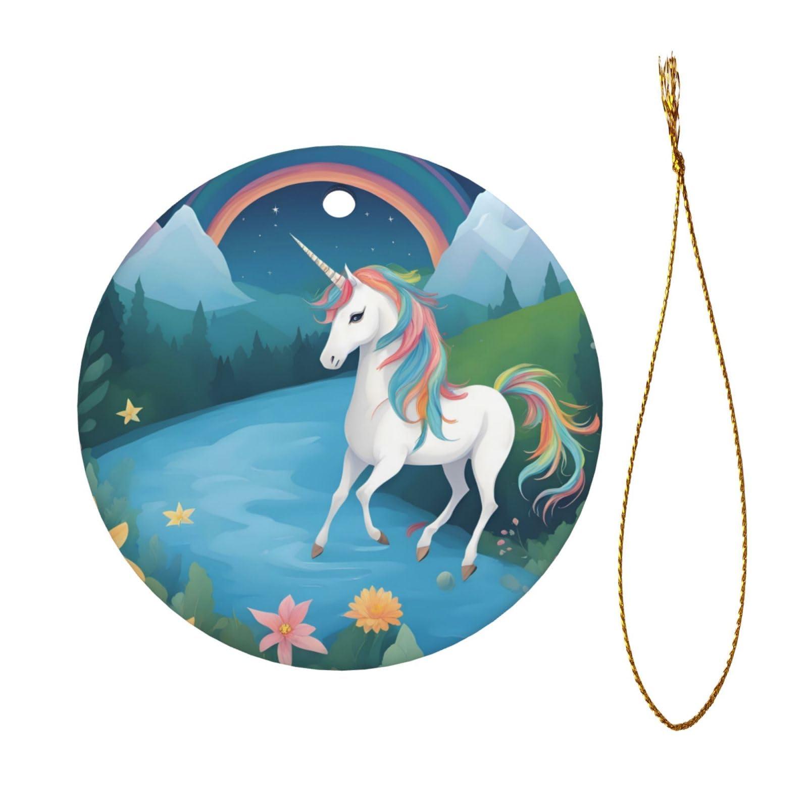 Mouxiugei Running Unicorns Personalized Christmas Ornament - Customizable Ceramic Tree Pendant for Customize Christmas Ornaments