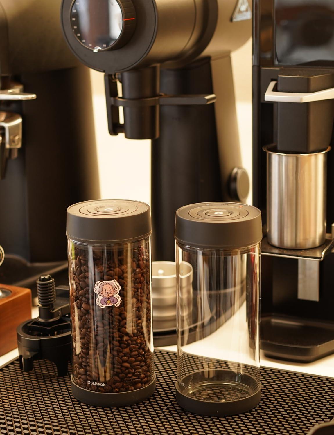 OUTPEAK OUTPEAK Neo 6-Month Fresh Coffee Bean Storage, Auto Vacuum Coffee Canister, 1.35L for 17.6oz Coffee Beans, One-Button Operation,Large Airtight Coffee Canister with Scoop,Coffee Storage Container Glass