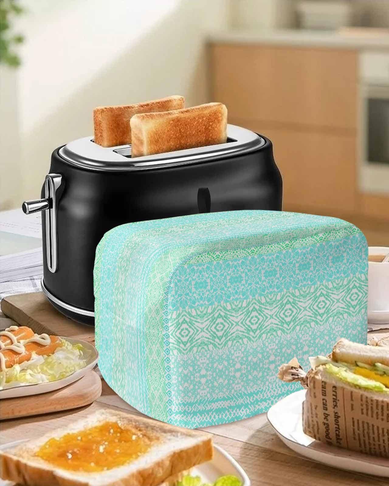 Jolunifun Aqua Green Boho 2 Slice Toaster Cover Small Appliance Cover Toaster Dustproof Fingerprint Protectors Machine Washable, Contemporary Batik Geometric Mandala Bohemian