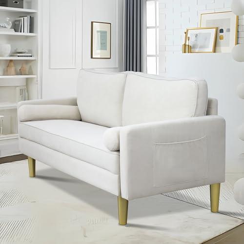 Hdxdkog Hdxdkog Linen Loveseat Sofa with Two Side Storage Pockets,Modern Small Love Seats Furniture Comfy Couch for Living Room, Upholstered 2 Seater Sofa for Small Apartment (Beige W/Side Pockets, 66.9 Inch)