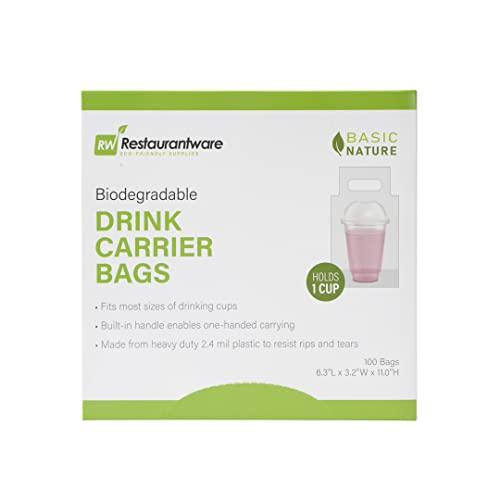 Restaurantware Restaurantware Basic Nature Plastic Drink Carriers 100 Single Cup Plastic Bags For Cups - Disposable With Handles Clear Plastic Drink Delivery Bags For Delivery Coffee Tea Juice