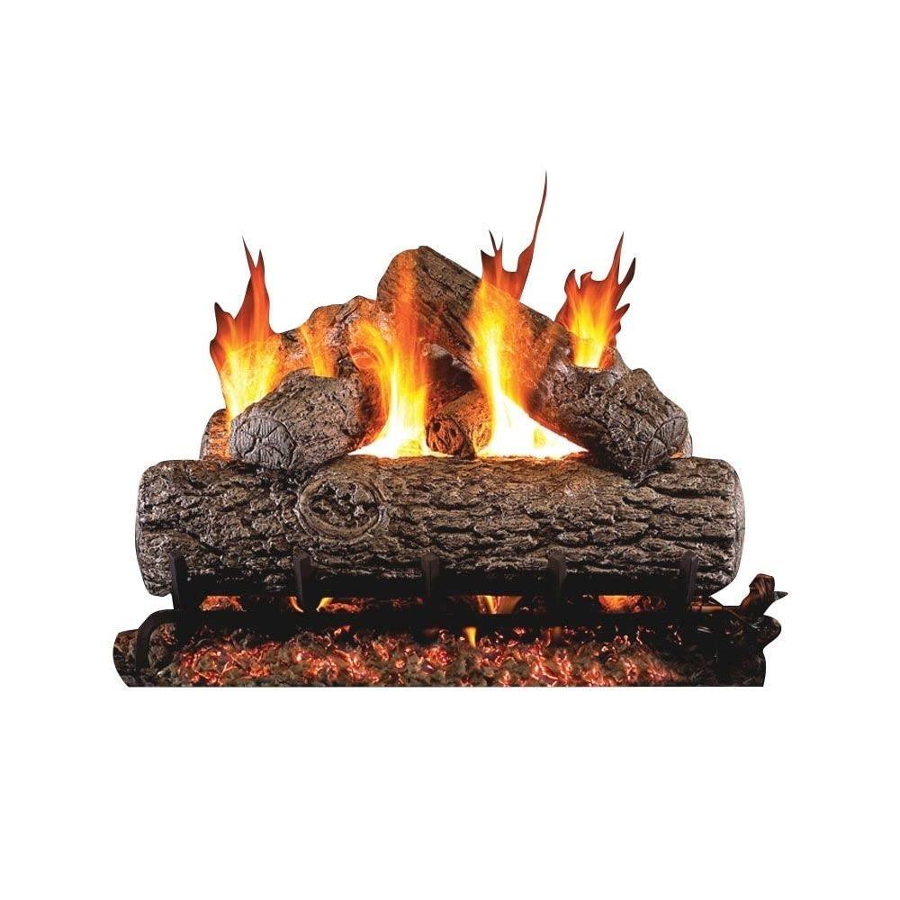 AMS FIREPLACE INC. Ceramic Gas Logs | Vented | Natural Gas Only | Peterson Real Fyre | RH Peterson | with/Without Burner (G45 Burner - Logs Same Size, Golden Oak 24" | R-24)
