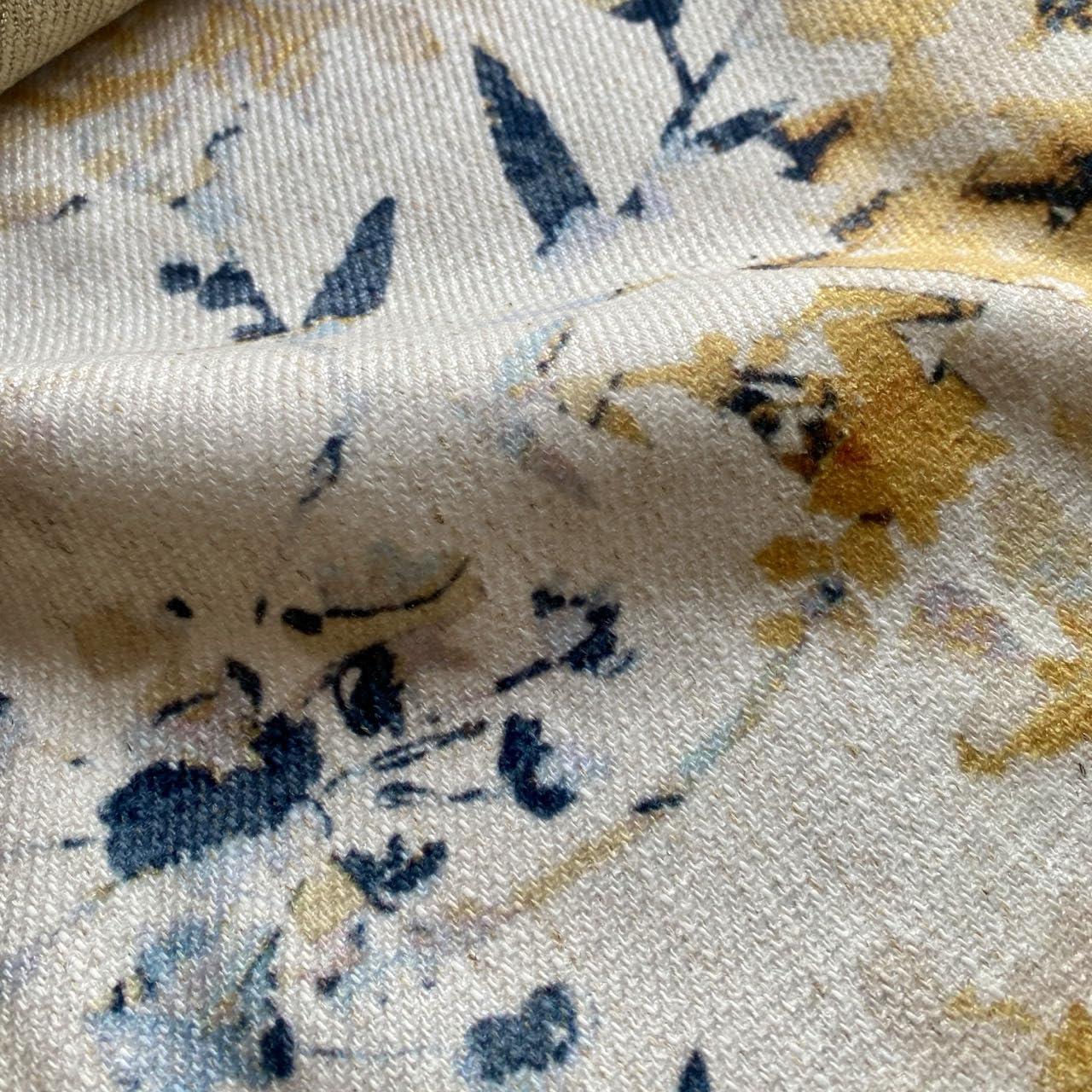 ILUOGUDU Natural Linen Curtains 108 inch Length 1 Panel Set for Living Room, Pinch Pleat Linen 60% Blackout Drapes Floral Farmhouse Window Curtains for Bedroom,84 Inch Wide Each Panel, blue/ Yellow/Beige