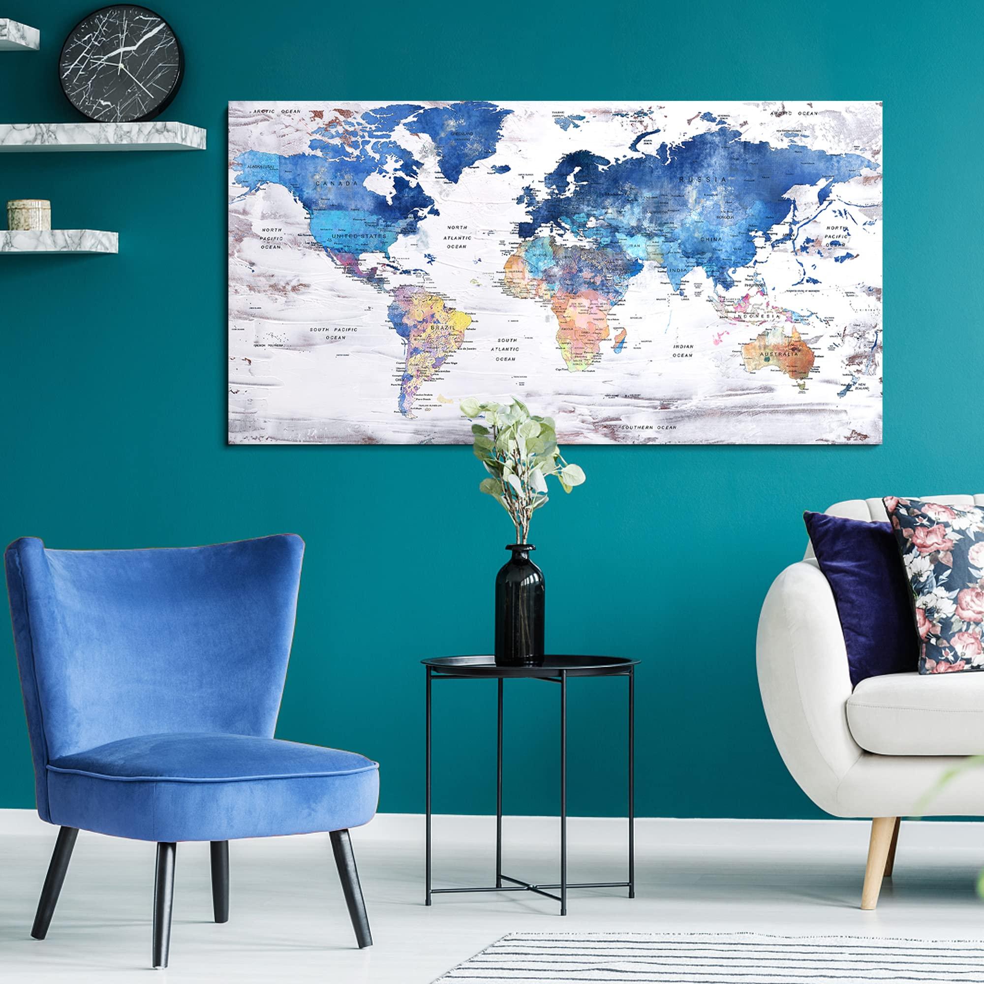Pogusmavi Pogusmavi World Map Premium Canvas Art Print Office Wall Art Decor Large Maps Picture Artwork 24x48