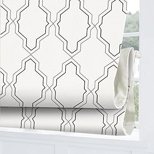 WindowLady Roman Shades Window Blinds, White Premium Blackout Window Roman Shades, Custom Washable Fabric Geometric Roman Shades for Windows, Doors, French Doors, Kitchen Windows