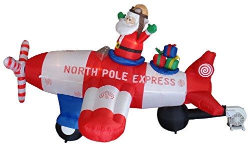 BZB Goods Animated - 8 Foot Wide Christmas Inflatable Santa Claus Flying Airplane Blow Up Yard Decoration