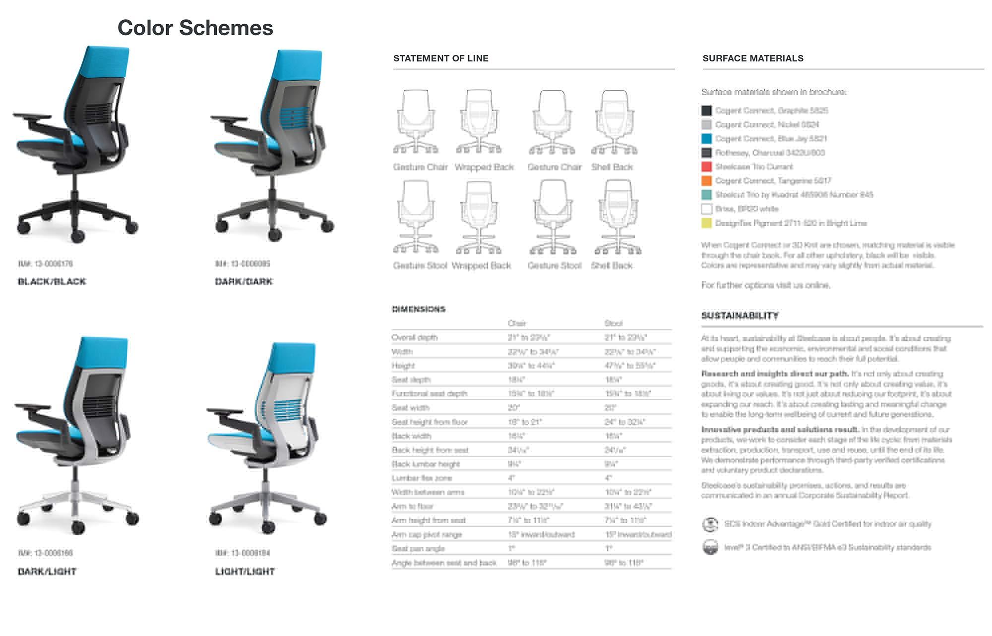 Steelcase Steelcase Gesture Office Chair - Navy Leather, Low Seat Height, Shell Back, Dark on Dark Frame