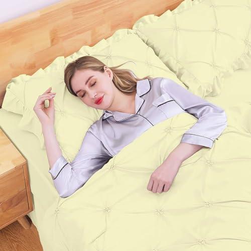 RJ BEDDING All Season-Down Alternative Comforter, 100% Organic Cotton 1000TC, Standard Queen (88\"X88\"), 600GSM Duvet Insert, Corner TABS, Fluffy, Soft, Light Weight, Ivory