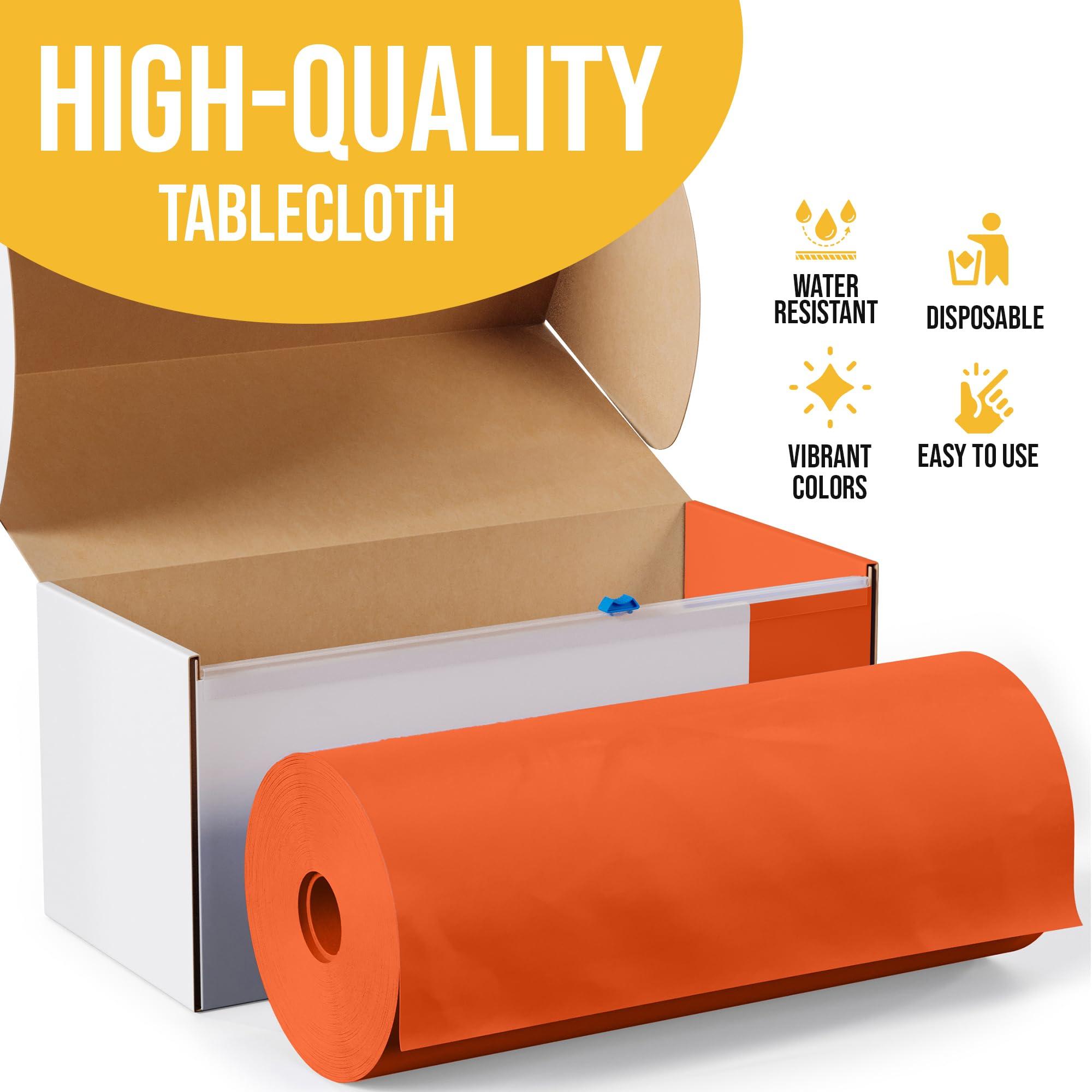 Exquisite Exquisite 54 Inch X 100 Feet Orange Plastic Table Cover Roll in A Cut - to - Size Box with Convenient Slide Cutter. Cuts Up to 12 Rectangle 8 Feet Plastic Disposable Tablecloths