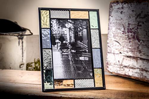 J Devlin Glass Art J Devlin Pic 412 Series Stained Glass Picture Frame Pastel Blue Green Peach Aqua 4x6 Easel Back