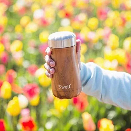 S\'well S\'well Stainless Steel Traveler-12 Fl Oz Triple-Layered Vacuum-Insulated Travel Mug Keeps Coffee, Tea and Drinks Cold for 20 Hours and Hot for 9-BPA-Free Water Bottle, 12 oz, Teakwood