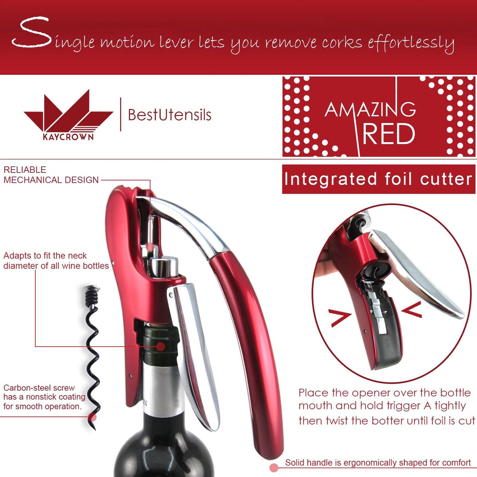 KAYCROWN KAYCROWN Wine Bottle Opener, Vertical Lever Corkscrew with Built in Foil Cutter Design, Manual Handheld Corkscrew with Ergonomic Lever Pump