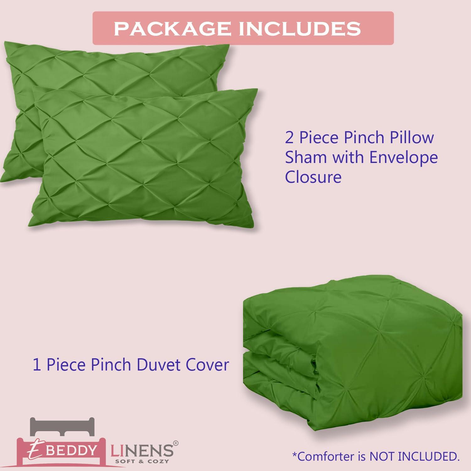 eBeddy Linens eBeddy Linens Pinch Pleated Pintuck Duvet Cover Set Full 80x90 Inch 100% Microfiber Soft and Breathable 3 Pieces Premium Comforter Cover Zipper Closure & Corner Ties, Moss