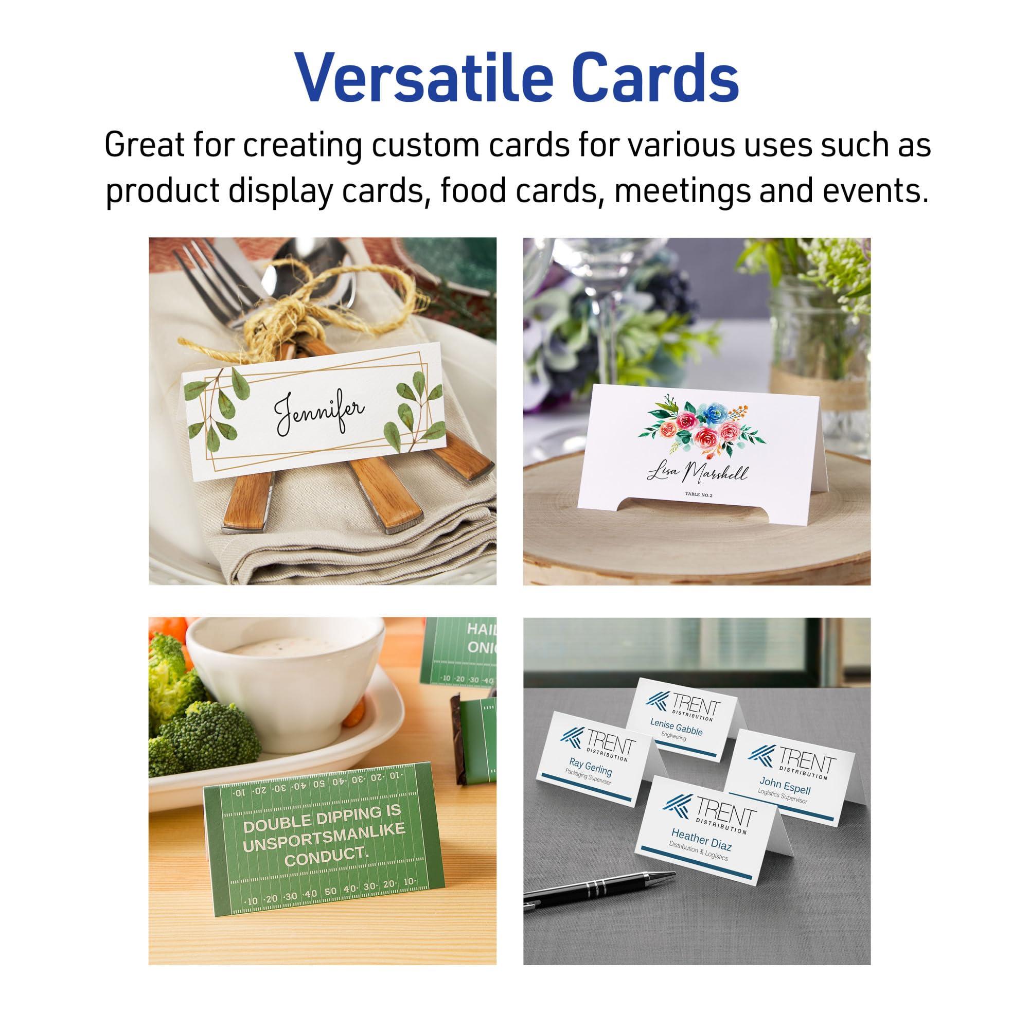 AVERY Avery Printable Place Cards with Sure Feed Technology, 1-7/16\" x 3-3/4\", White with Gold Border, 150 Blank Tent Cards for Laser or Inkjet Printers (35701)