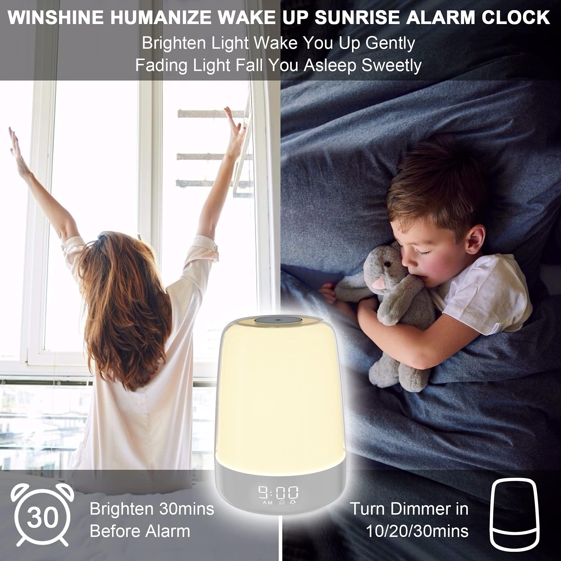 winshine winshine Touch Wake Up Night Light with Sunrise Simulation Alarm Clock, 3 Ways Dimmable Warm White Bedside Lamp for Kid Bedrooms RGB Ambient Table Nightstand Light,Sleep Aid Snooze Timer Mode