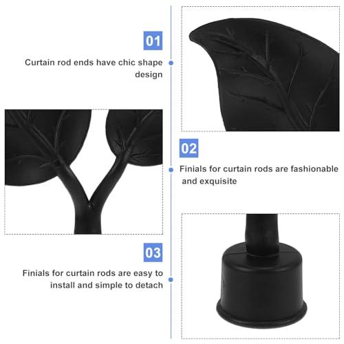VOSAREA 4Pcs Curtain Rod Finials Drapery Rod Finials Leaf Shaped Curtain Pole End Caps Window Curtain Rod Head Plugs Black